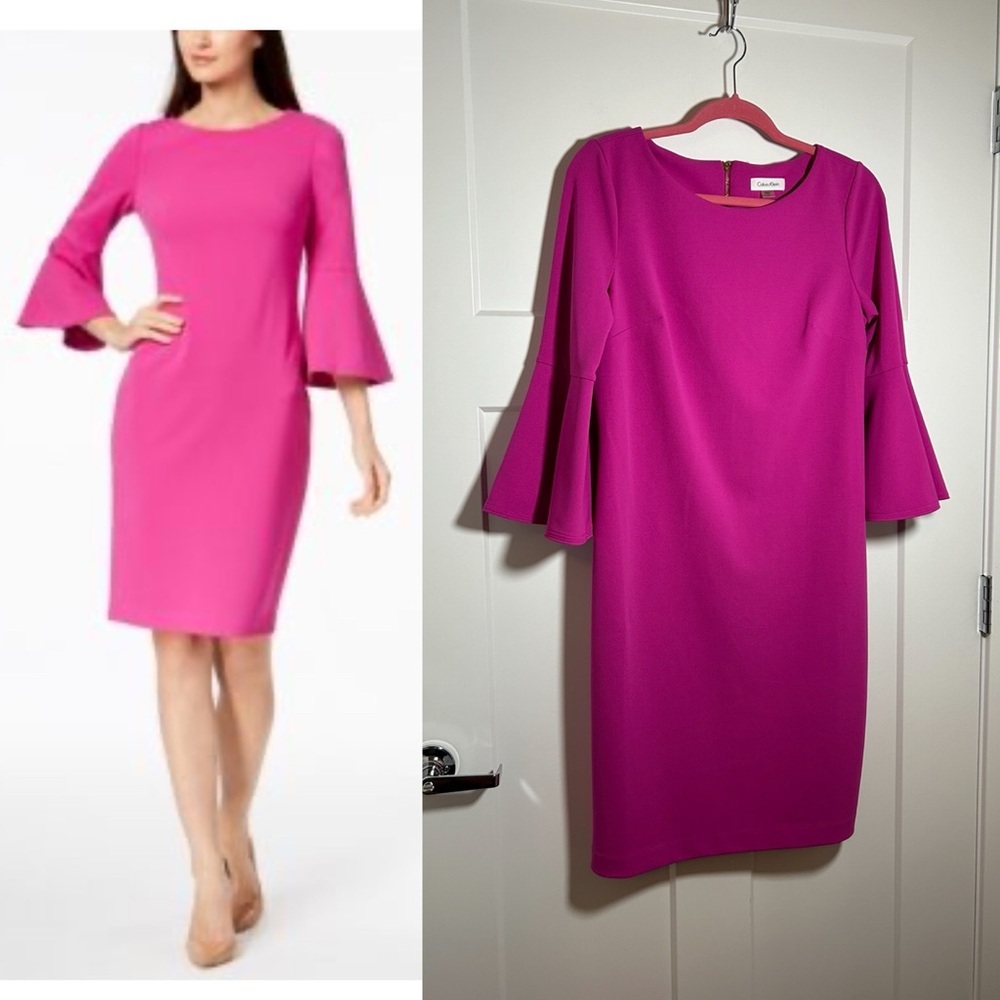 Calvin Klein bell sleeve fitted dress